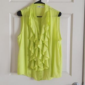 Neon Yellow Women's Ruffle Button-Up Blouse